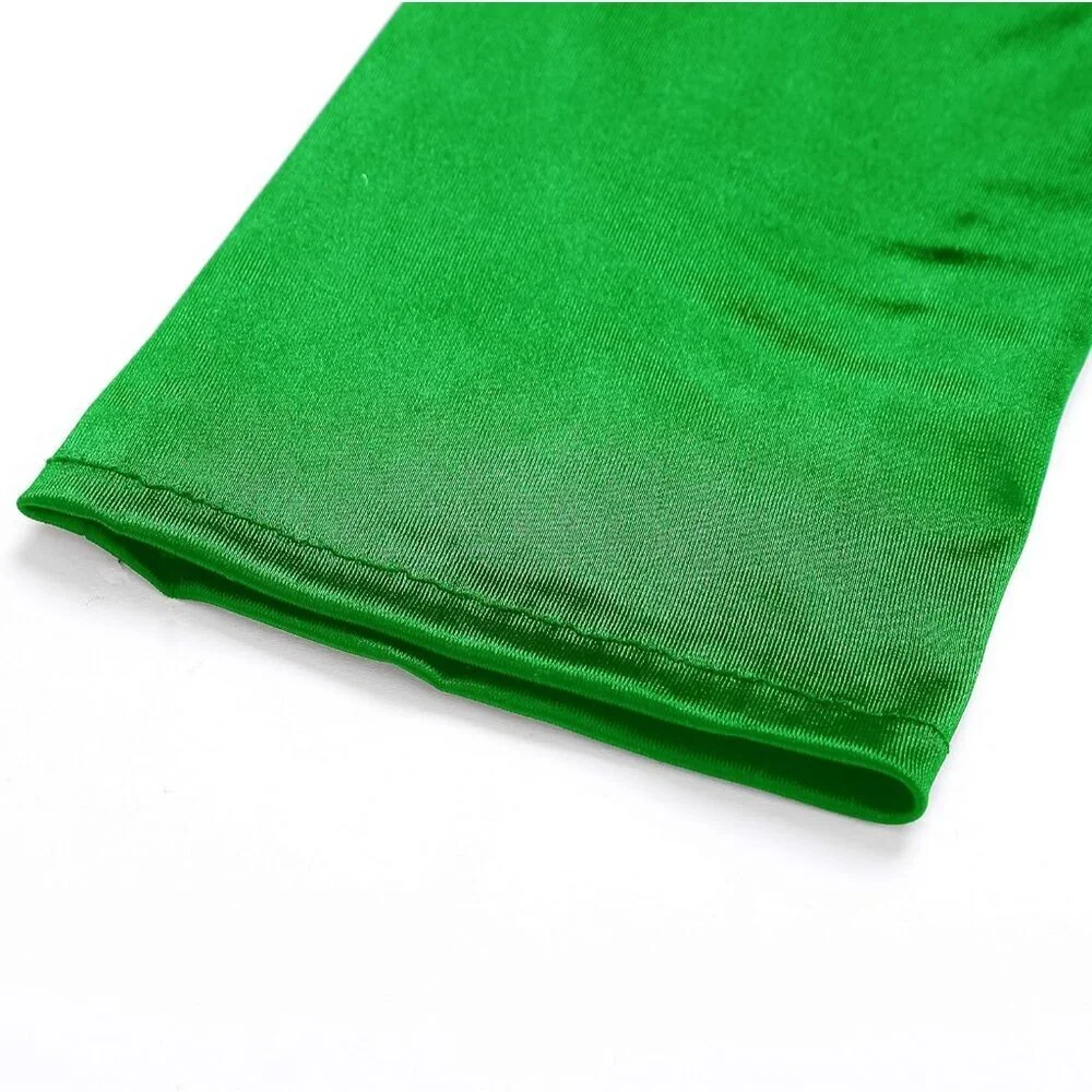 Women's Smooth Green Long Satin Gloves Elbow Length Party Costume Accessory